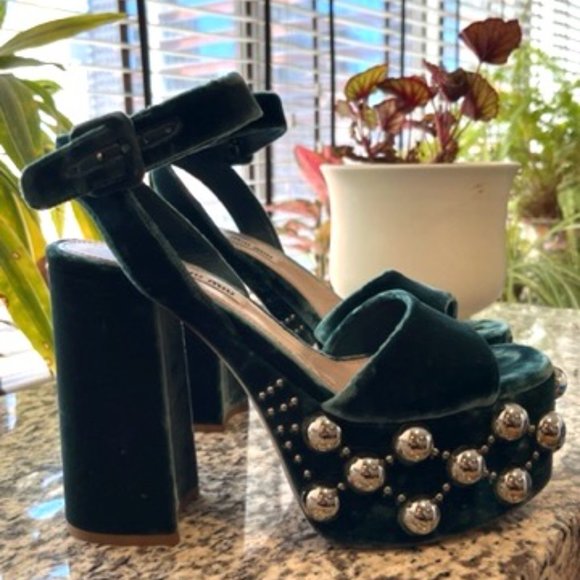 Miu Miu Shoes - $995 MIU MIU PRADA JEWEL TONE STUDDED PLATFORM MARY JANE HEELS 38 8